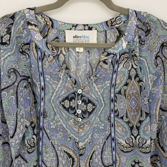 3/$25 Alice Blue Stitch Fix Paisley Peasant Blouse S  Boho Flowy Bohemian Top - Picture 4 of 10